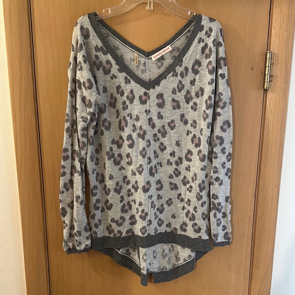 Rebecca Taylor Women’s Leopard Animal Print Lightweight Sweater Gray Size Small